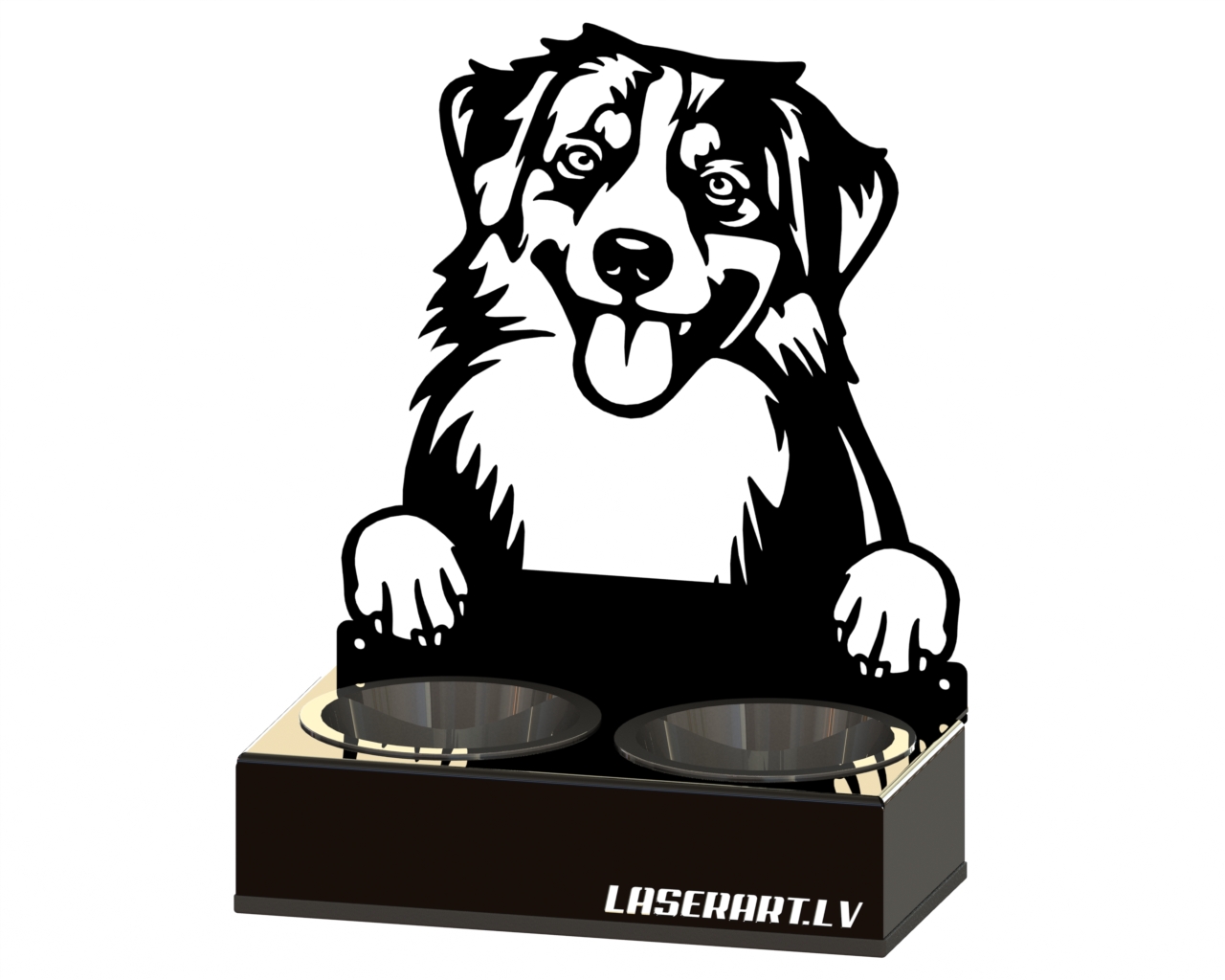 2-Bowl Dog Feeder, Miniature American Shepherds Dog breed, Raised Feeding Station