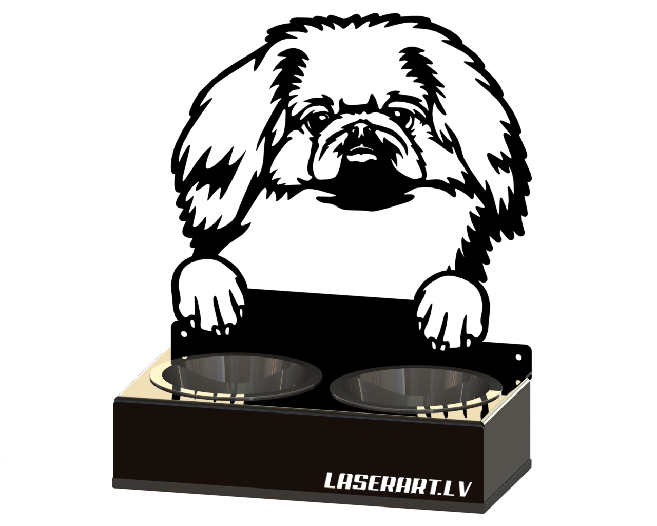 2-Bowl Dog Feeder, Pekingese Dog breed, Raised Feeding Station