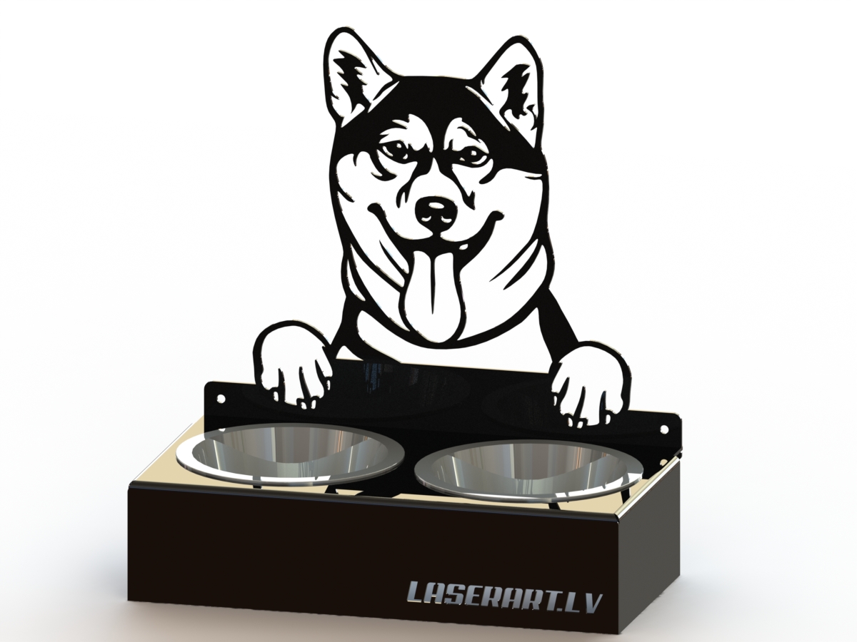 Mangeoire pour chien à 2 bols, Shiba Inu Dog breed, Raised Feeding Station
