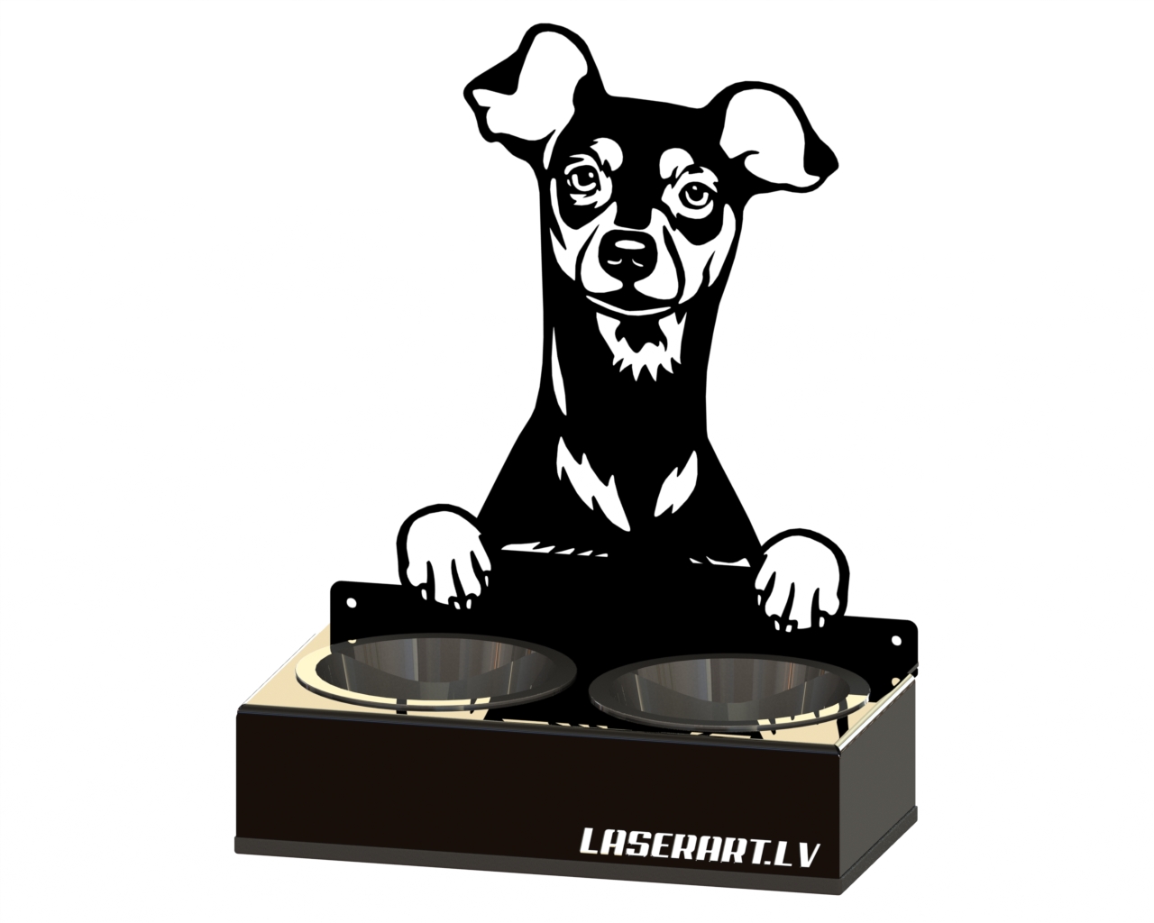 2-Bowl Dog Feeder, Miniature Pinschers Dog breed, Raised Feeding Station