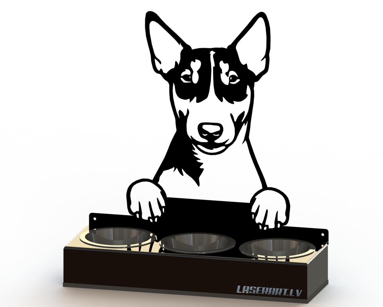 3-Bowl Dog Feeder, Miniature Bull Terriers Dog breed, Raised Feeding Station