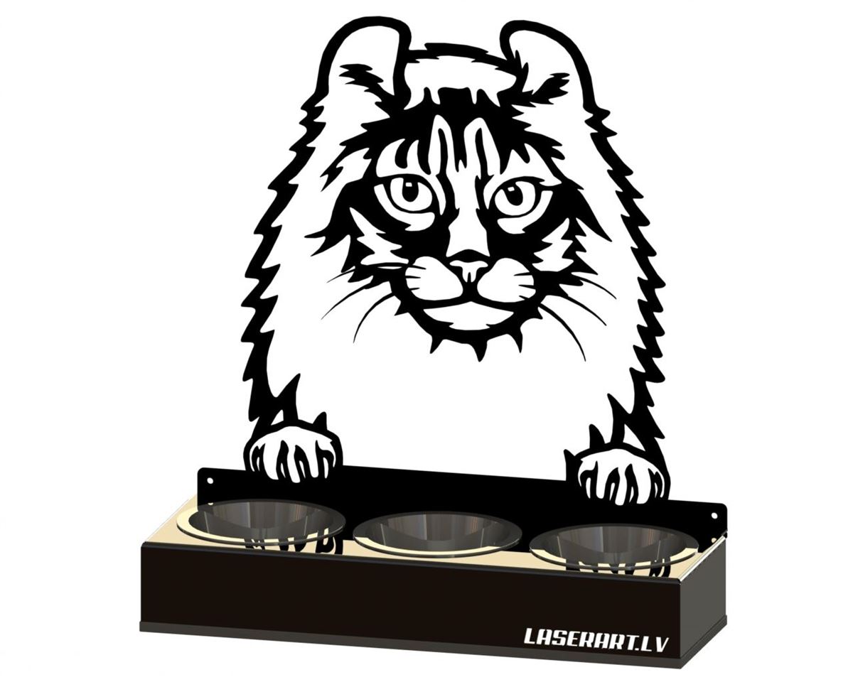 Mangeoire pour chat à 3 bols, American Curl Cat breed, Raised Feeding Station