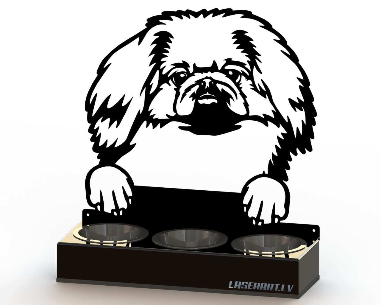 3-Bowl Dog Feeder, Pekingese Dog breed, Raised Feeding Station