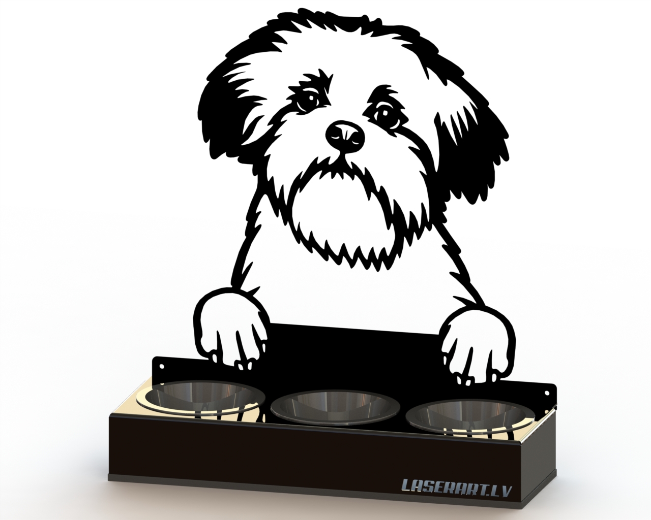 3-Bowl Dog Feeder, Lowchen Dog breed, Raised Feeding Station