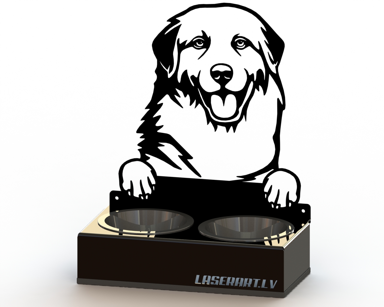 2-Bowl Dog Feeder, Great Pyrenees Dog breed, Raised Feeding Station