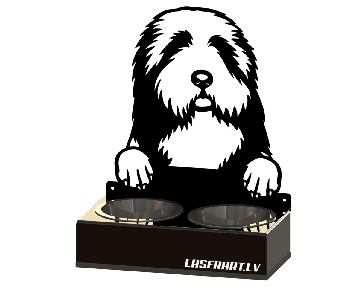 Mangeoire pour chien à 3 bols, Bearded Collies Dog breed, Raised Feeding Station